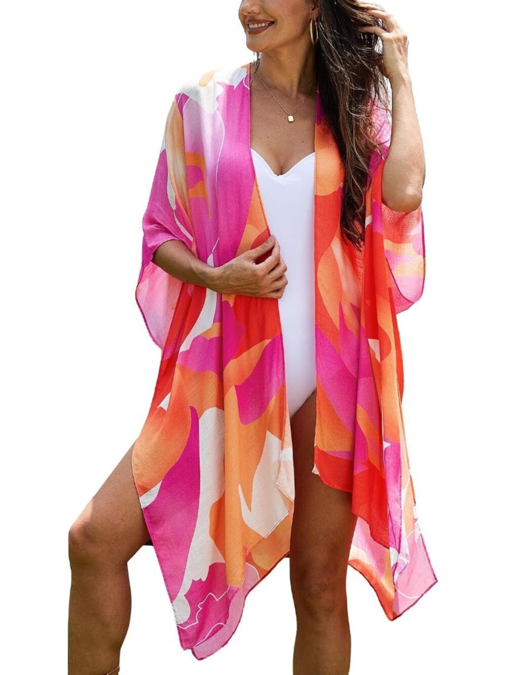 Women B Colorful Red 3 Viscose Summer Bikini Kimono Bathing And Swimwear CoverUp